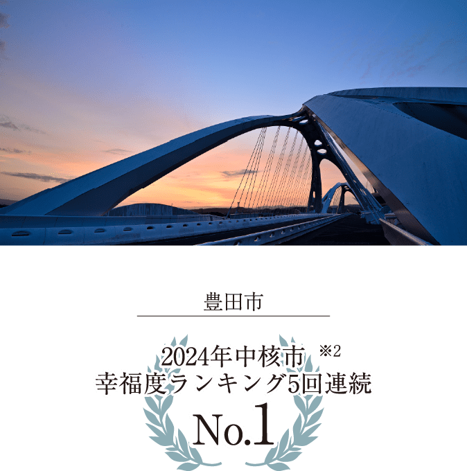 豊田市 2024年中核市※2幸福度ランキング5回連続No.1