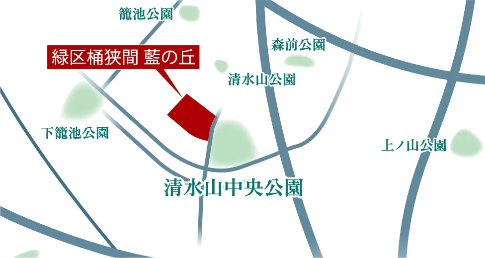清水山中央公園と周辺の公園の位置図